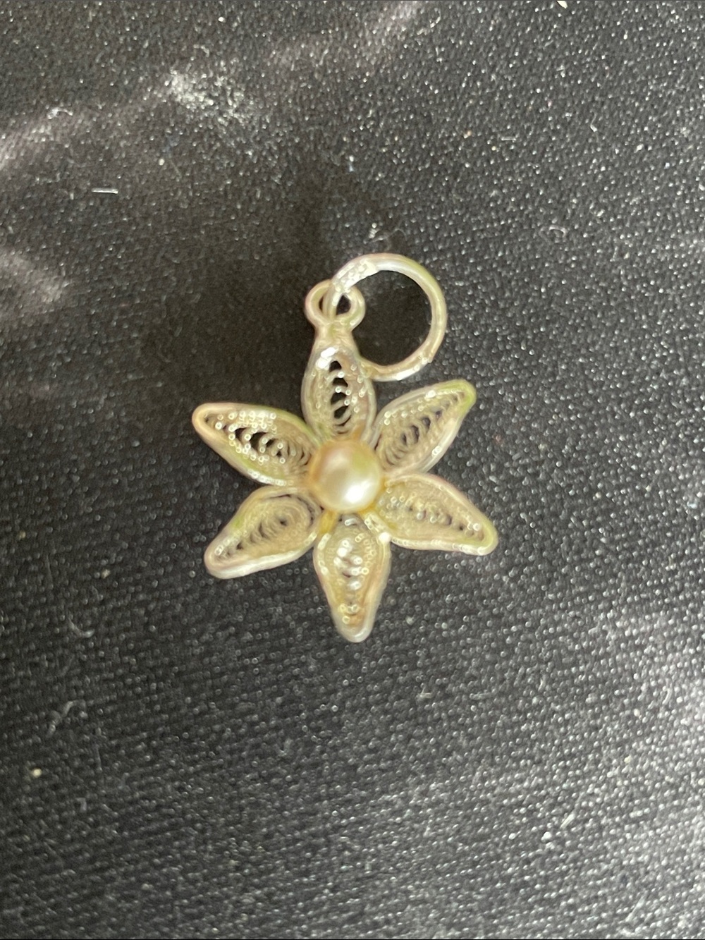 Silver Filigree Flower Pearl Charm Pendant